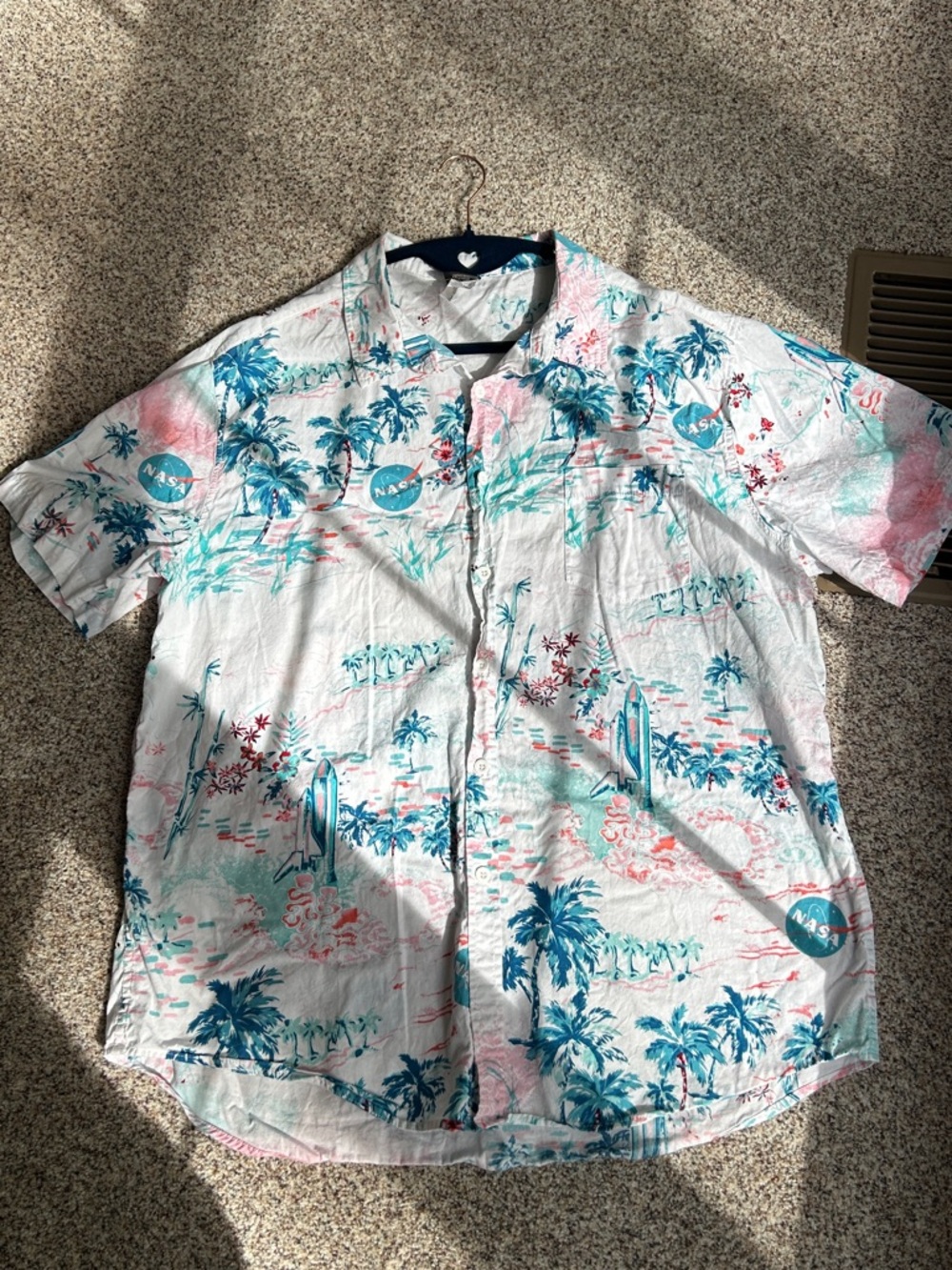 Fifth Sun NASAWhite Short-Sleeve Button-Up Shirt with Teal & Pink Tropical Print